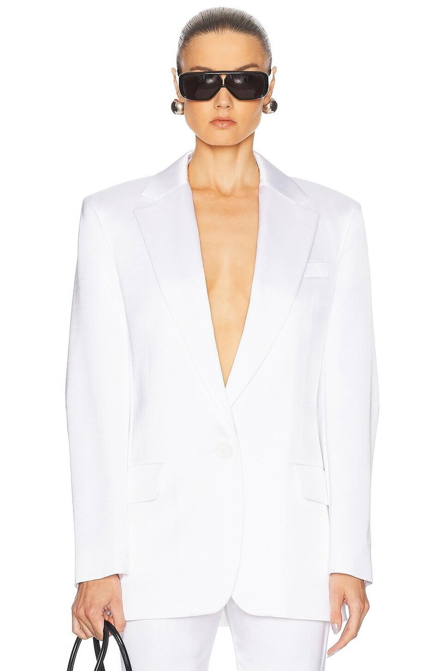 New Alexandre Vauthier Satin Taiiloring Blazer in Optical White
